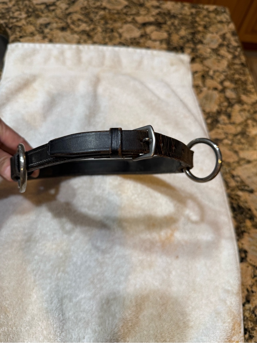 Equestrian Bridle work Nose strap brown leather w/ Metal Rings - Picture 5 of 8